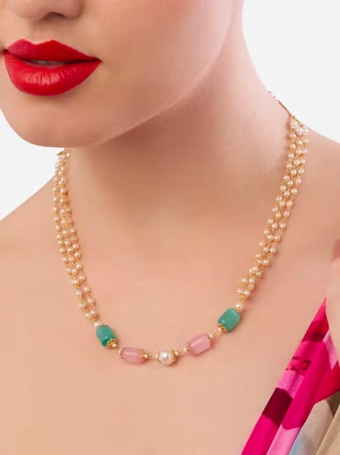 Zaveri Pearls Pink Green Beads & Pearls Multistrand Fusion Wear Necklace Tata CLiQ sale