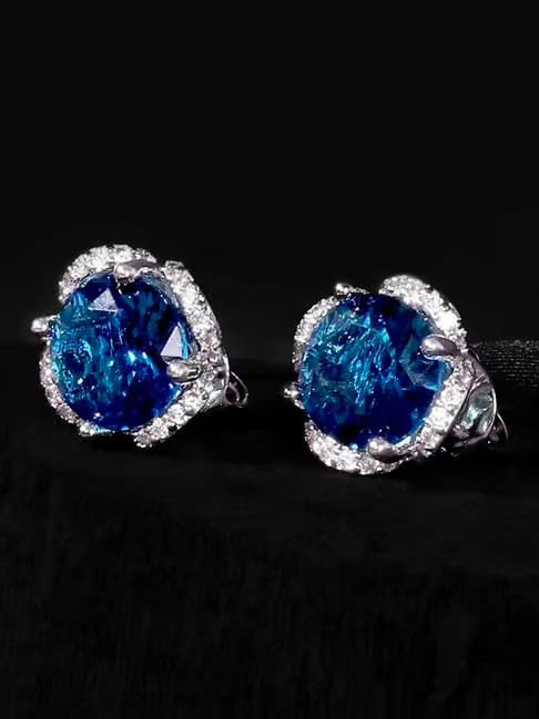 The Real Effect London Celosia Rhodium Plated Blue Earrings Tata CLiQ sale