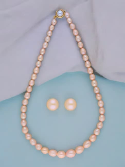 Sri Jagdamba Pearls Single Line Pink & Peach Alloy Necklace Set Tata CLiQ sale