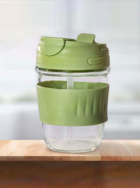 ALLO Green Glass Tumbler 2-in-1 Lid Leakproof Glass Coffee Mug Shaker 350ml Tata CLiQ sale