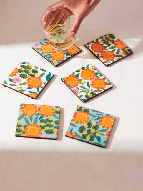 Chumbak Marigold Assorted Engineered Wood Coasters - Set of 6 Tata CLiQ sale