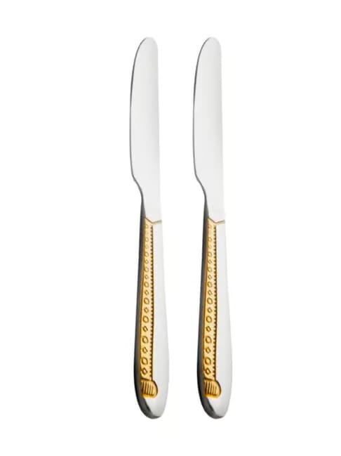 FNS Tivoli Stainless Steel 24 Karat Gold Plated on Handle Dinner Knife - Set of 2 Tata CLiQ sale