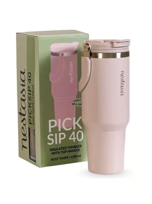 Nestasia Picksip40 Tumbler with Straw and Top Handle 1.2L - Black Noir Tata CLiQ sale