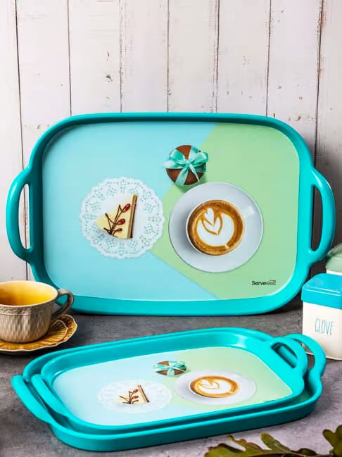 Servewell Blue Printed Tray Set Tata CLiQ sale