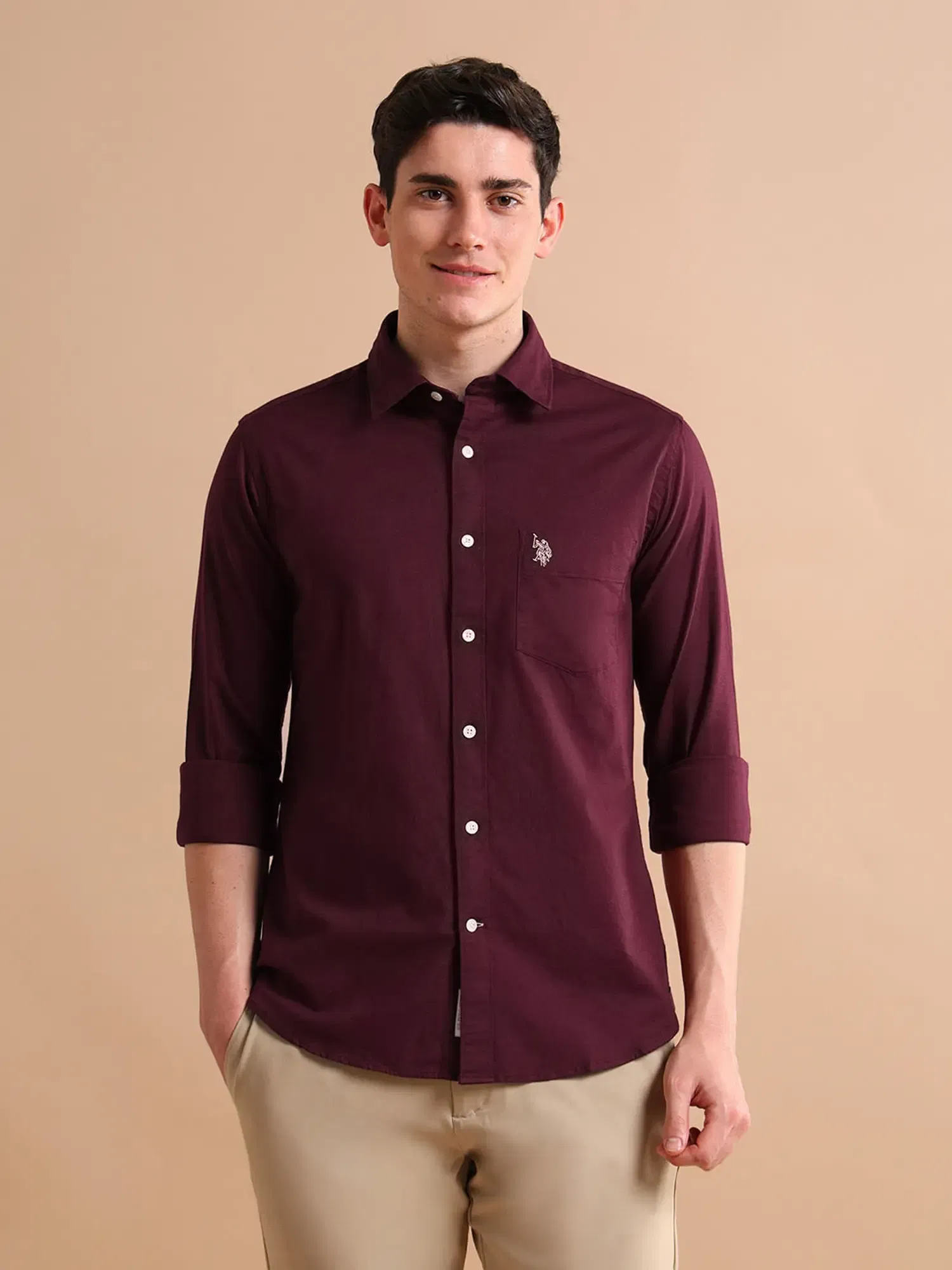 U.S. Polo Assn. Maroon Regular Fit Shirt Tata CLiQ sale