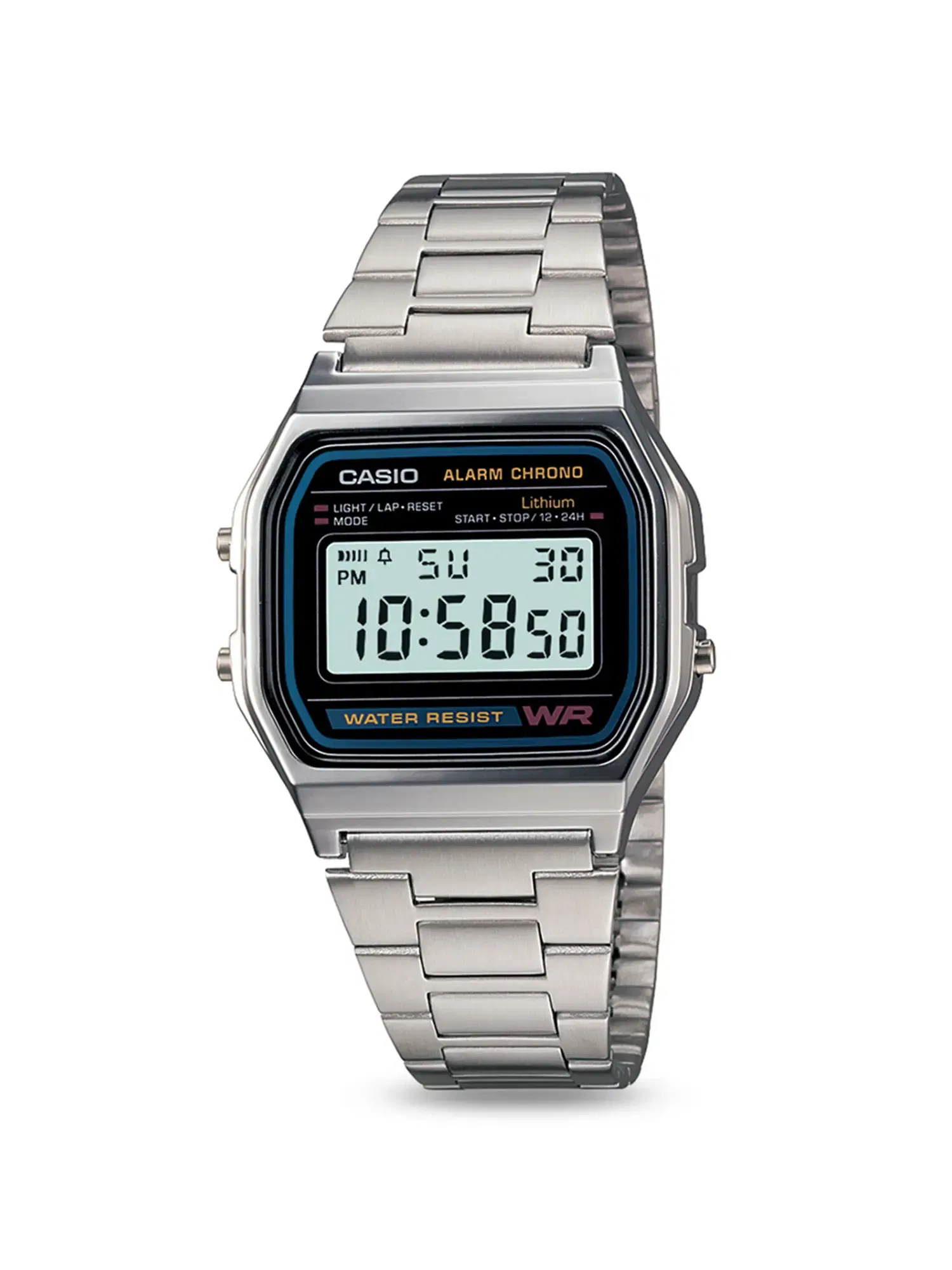 Casio Vintage A158WA-1DF Black Digital Dial Silver Steel Watch Tata CLiQ sale
