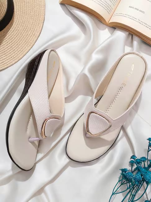 Trase Women's Cream Thong Wedges Tata CLiQ sale