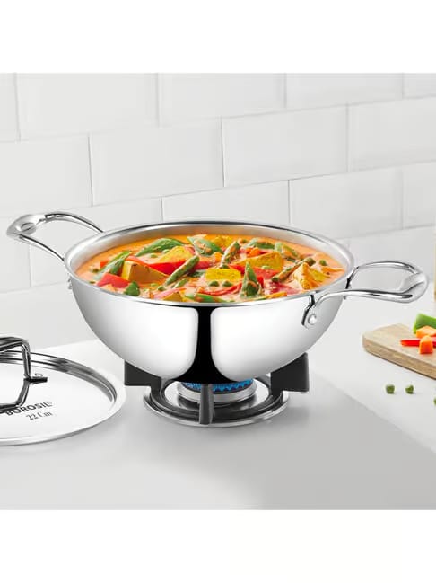Borosil Cookfresh 22 cm Tri-Ply Stainless Steel Deep Kadhai, 2500 ml Tata CLiQ sale