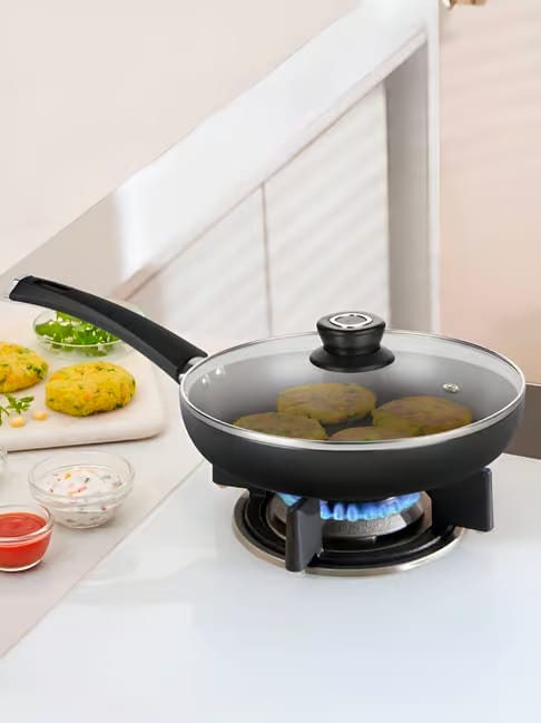 Borosil 1.2 L (20 cm) Hard Anodized Fry Pan with Glass Lid, Black Tata CLiQ sale
