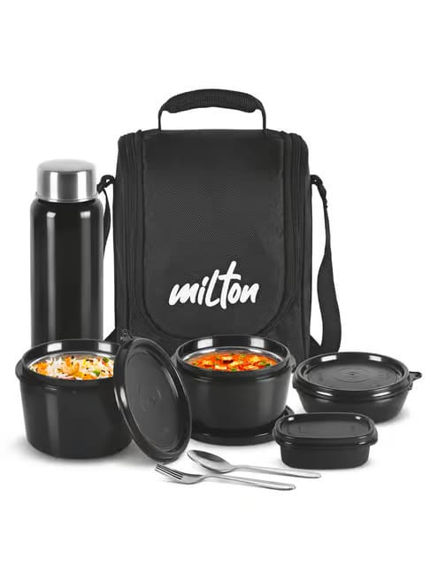 Milton Stainless Steel Lunch Box with Insulated Bag and Water Bottle, Set of 5 Tata CLiQ sale
