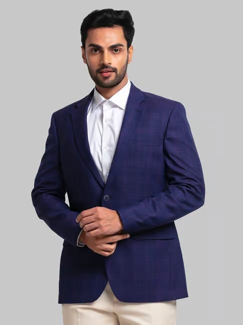 Raymond Blue Regular Fit Checks Blazer Tata CLiQ sale