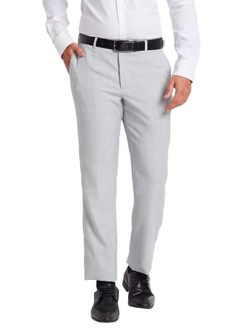 Park Avenue Light Grey Regular Fit Check Flat Front Trousers Tata CLiQ sale