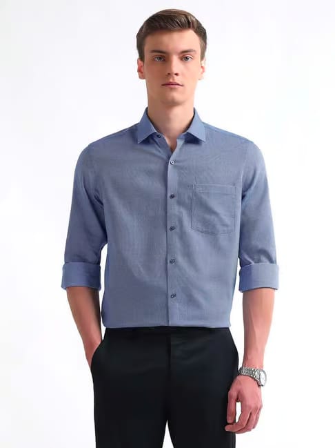 Arrow Blue Cotton Slim Fit Solid Shirt Tata CLiQ sale