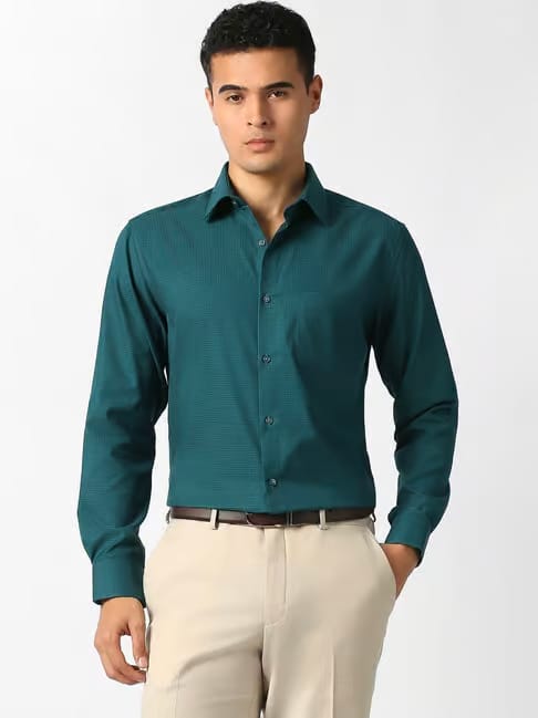 Van Heusen Blue Cotton Regular Fit Texture Shirt Tata CLiQ sale