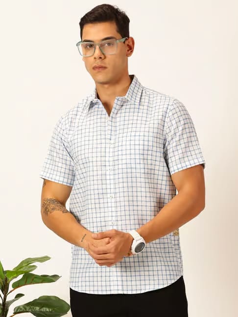 Thomas Scott Blue Slim Fit Checks Shirt Tata CLiQ sale
