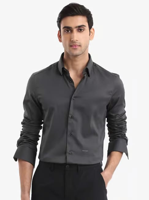 Rare Rabbit Grey Regular Fit Solid Shirt Tata CLiQ sale