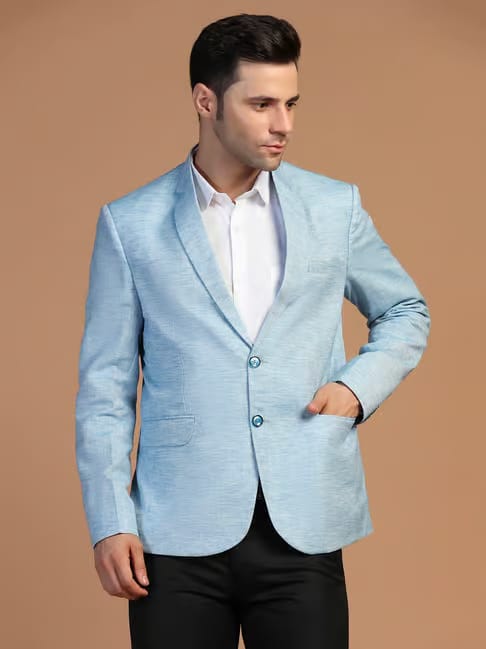 TAHVO Blue Regular Fit Notch Lapel Blazer Tata CLiQ sale