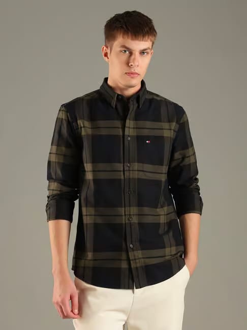 Tommy Hilfiger Green Checked Regular Fit Shirt Tata CLiQ sale