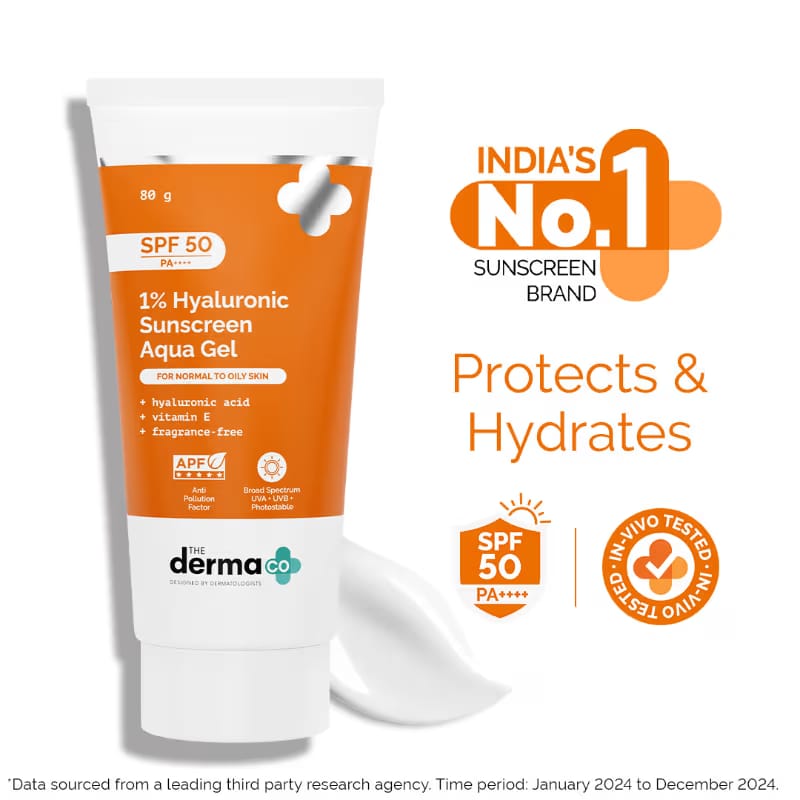 The Derma Co 1% Hyaluronic Sunscreen SPF 50 Aqua Gel
