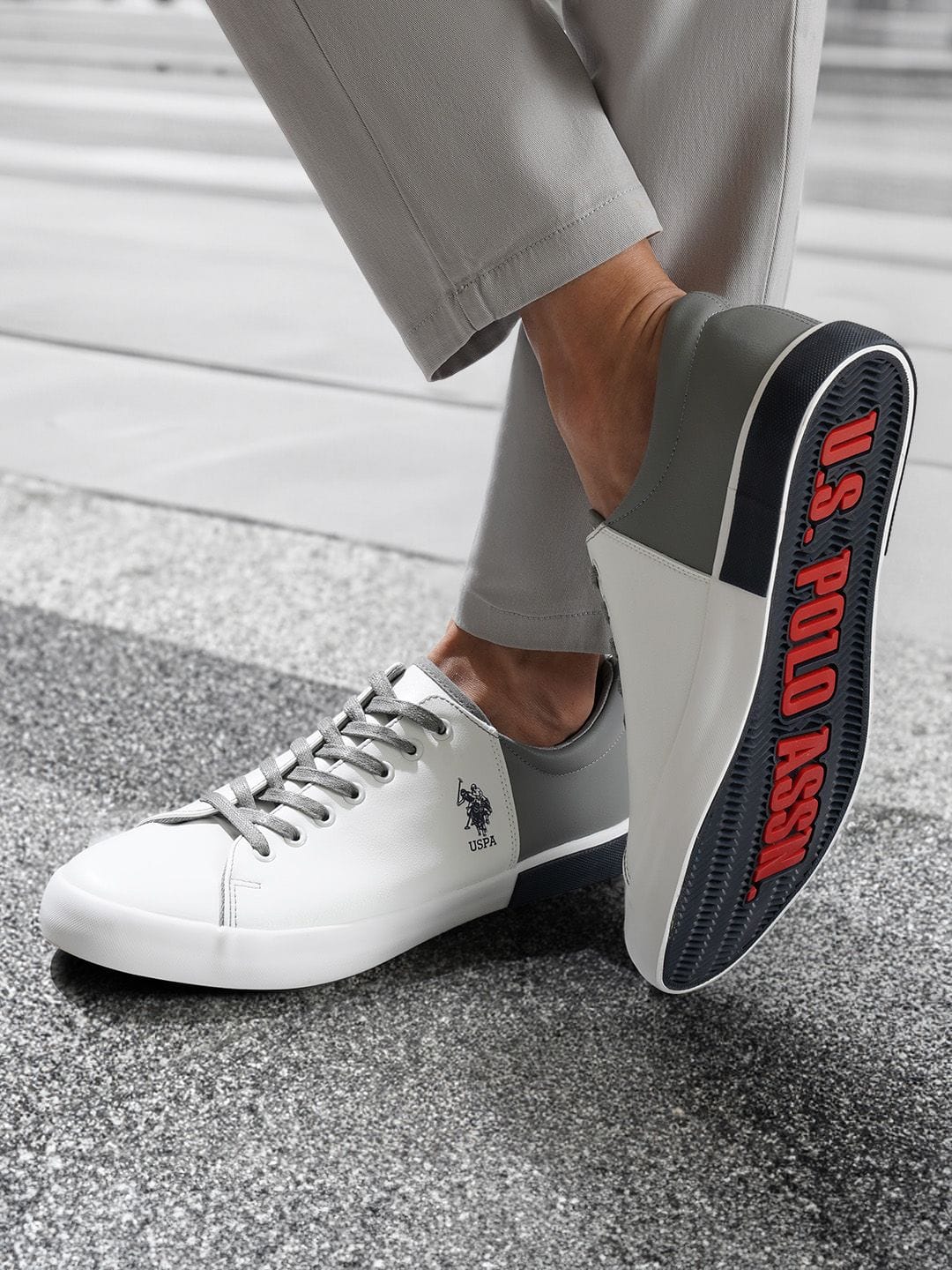 U.S. Polo Assn. Men White & Grey Colourblocked Sneakers Myntra sale