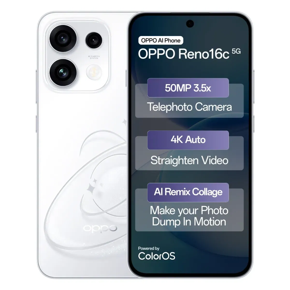 OPPO Reno16c 5G (8GB RAM, 256GB Storage) | MediaTek Dimensity 7300-Energy | 7000mAh Battery | 50MP 3.5x Telephoto Camera | Starry White Vijay Sales sale