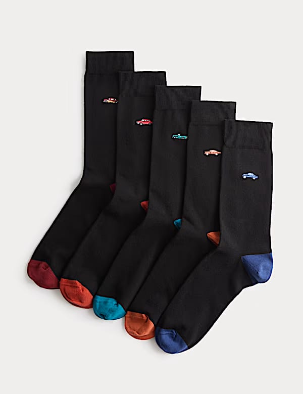 M&S 5 Pack Cool Fresh Vintage Car Cotton Rich Socks