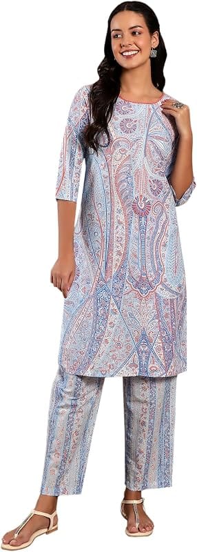 W Blue Paisley Printed Kurta Set