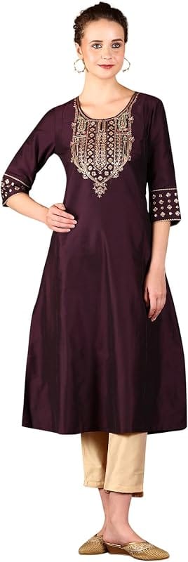 W Wine Solid Cotton Kurta Set