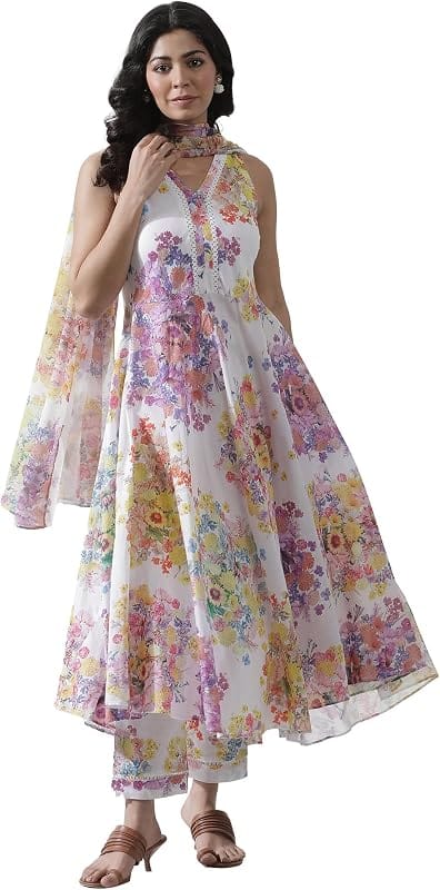 W Cotton Kurta Set for Women with Floral Print