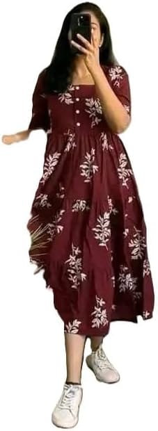 Women's Floral Rayon Midi Dress